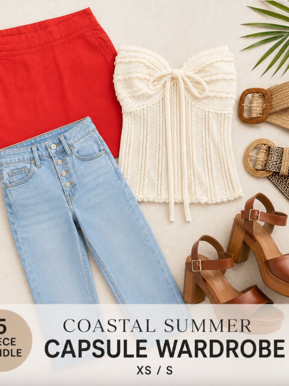 5pc Coastal Summer Capsule Wardrobe Bundle XS/S Jeans Skort Top Belts